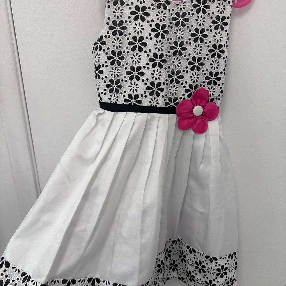 Jona Michelle Black and White Floral Kids Dress with Pink Accent